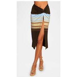Ramy Brook Xana Striped Beach Skirt in Beach Brown Stripe L